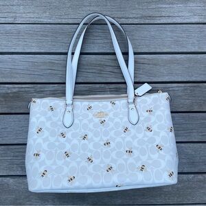 RARE Coach White Bee Print Tote Bag